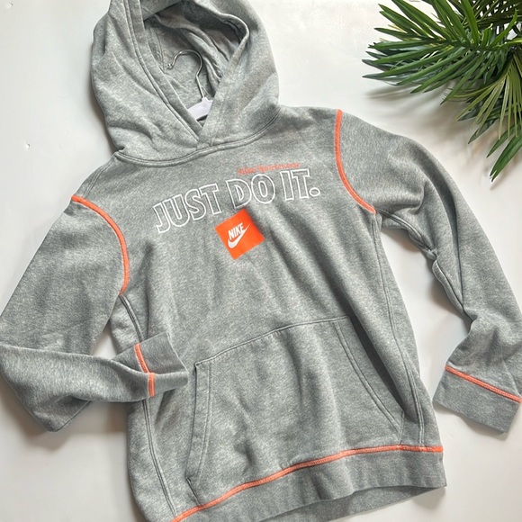 Kids Nike Heather Gray Hoodie with Orange Highlights size large - Picture 3 of 11